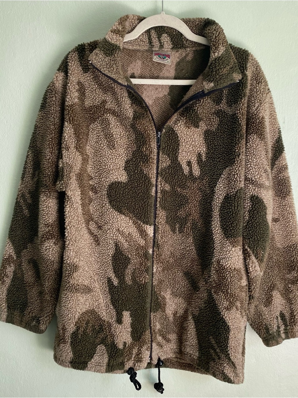 Vintage 90s Muted Sage Camo Sherpa Fleece Jacket